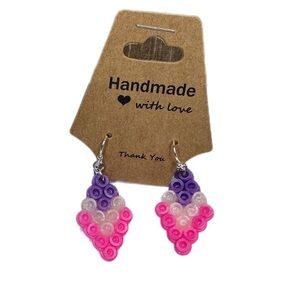Diamond shaped earrings purple pink handmade